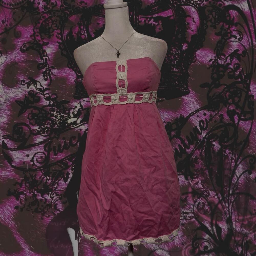 retro y2k bubblegum pastel pink strapless mini tube babydoll corset dress